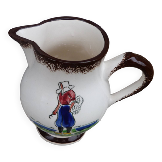 Pot a lait vintage céramique style breton marqué Arcachon