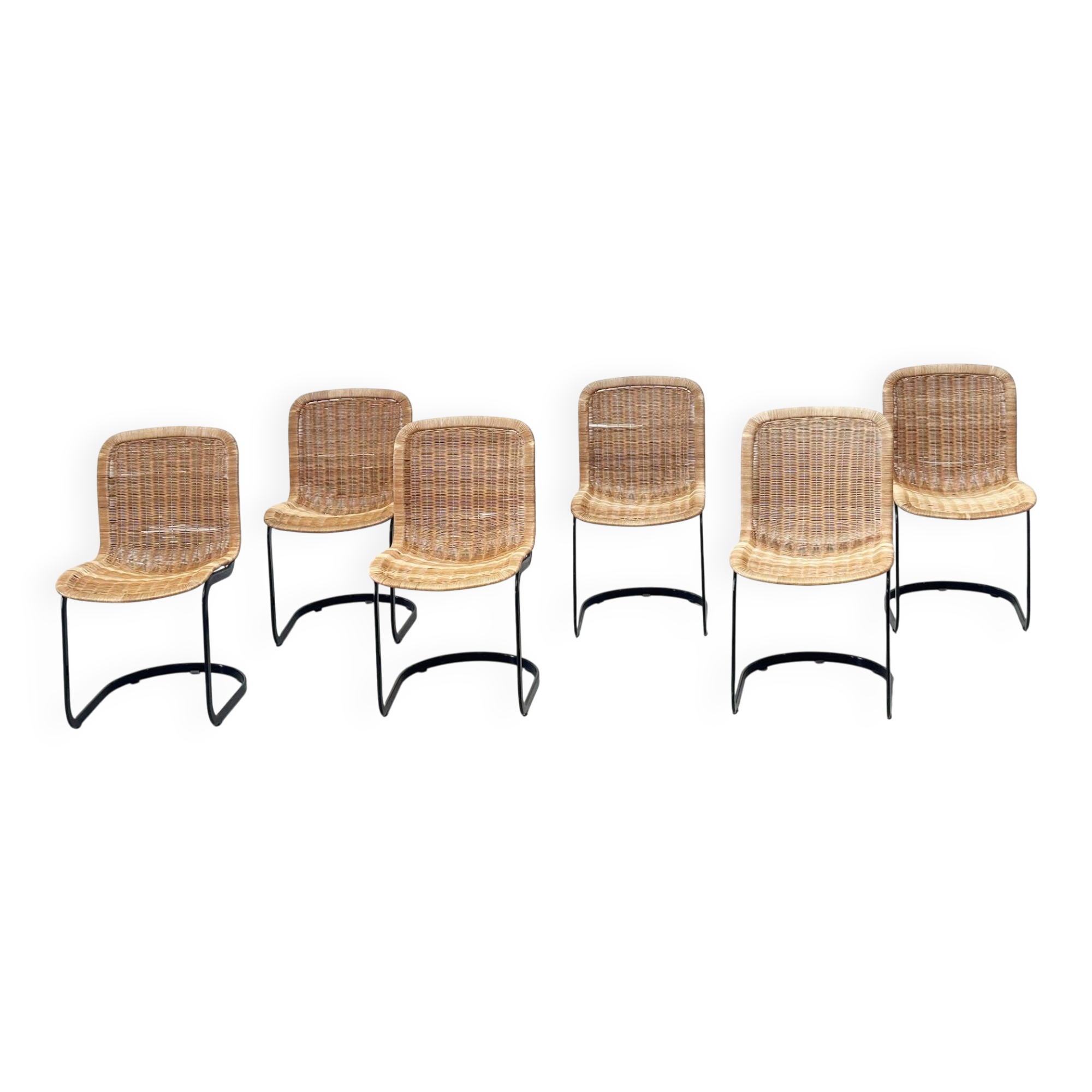 Set of six Cidue rattan dining chairs
