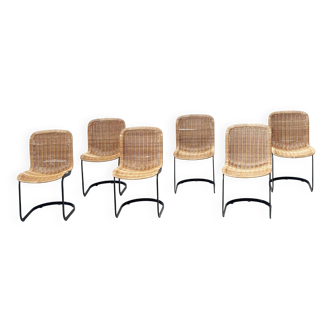 Set of six Cidue rattan dining chairs
