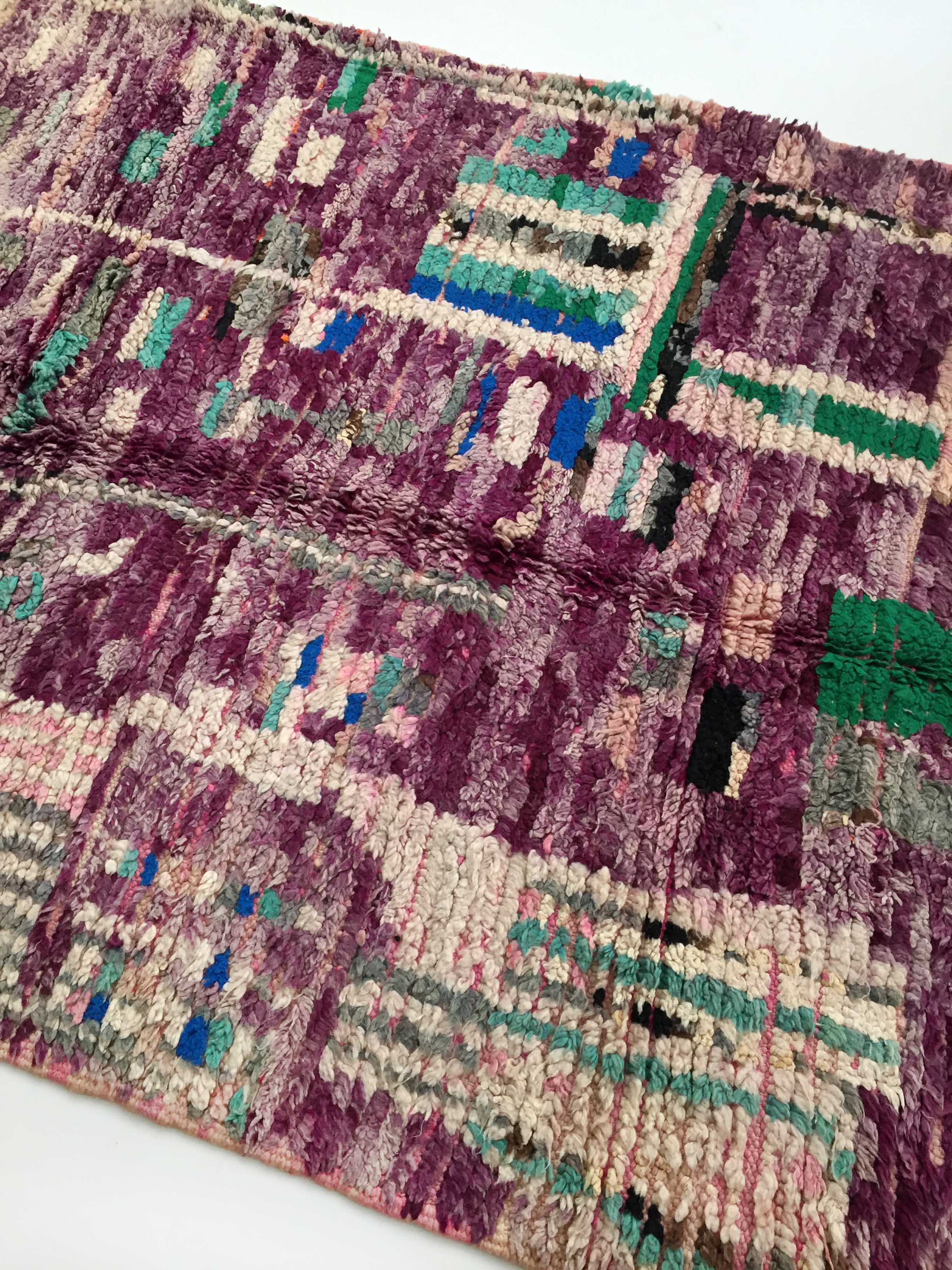 Berber rug Boujaad purple with colorful patterns 264x141cm