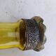 Pair of Silver Metal Candlesticks, Yellow Glass