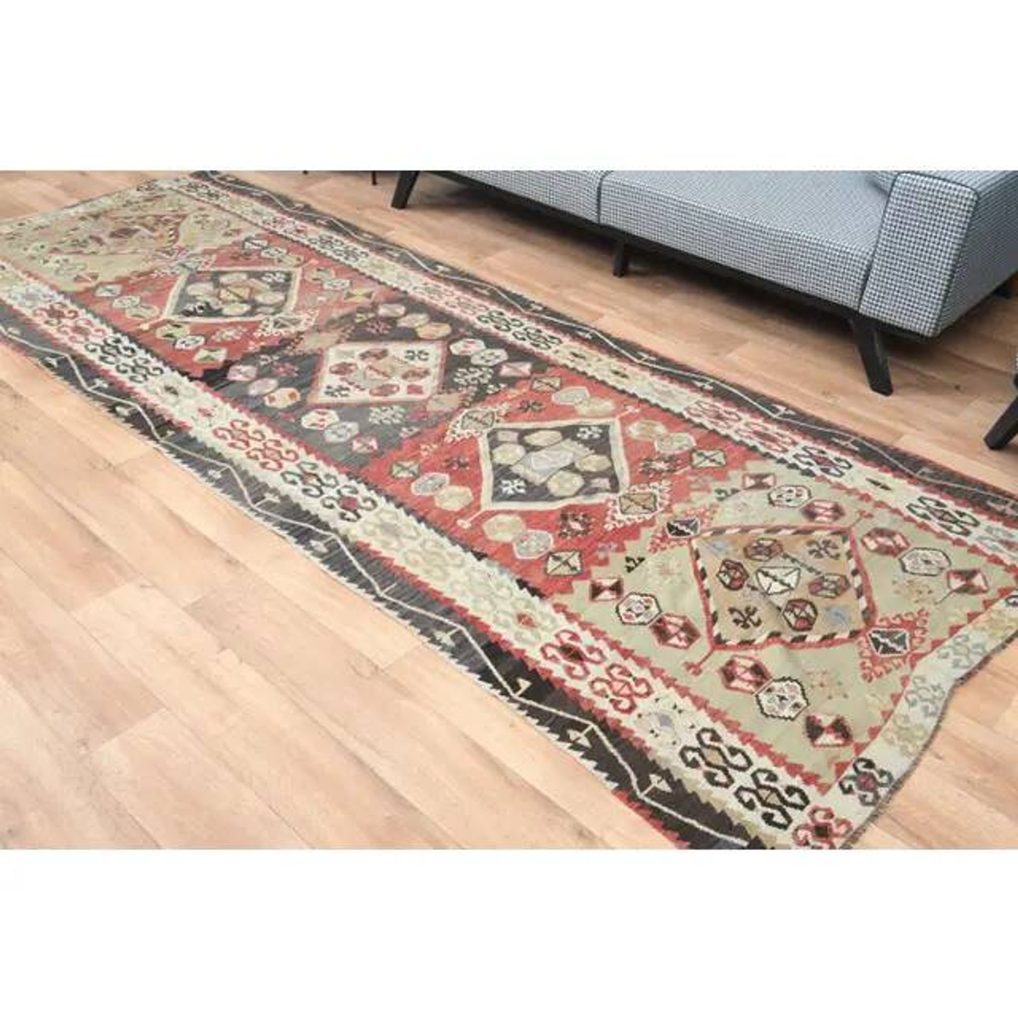 1970s Turkish Oushak Handmade Wool Cotton Red Runner Rug 131x354