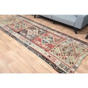 1970s Turkish Oushak Handmade Wool Cotton Red Runner Rug 131x354