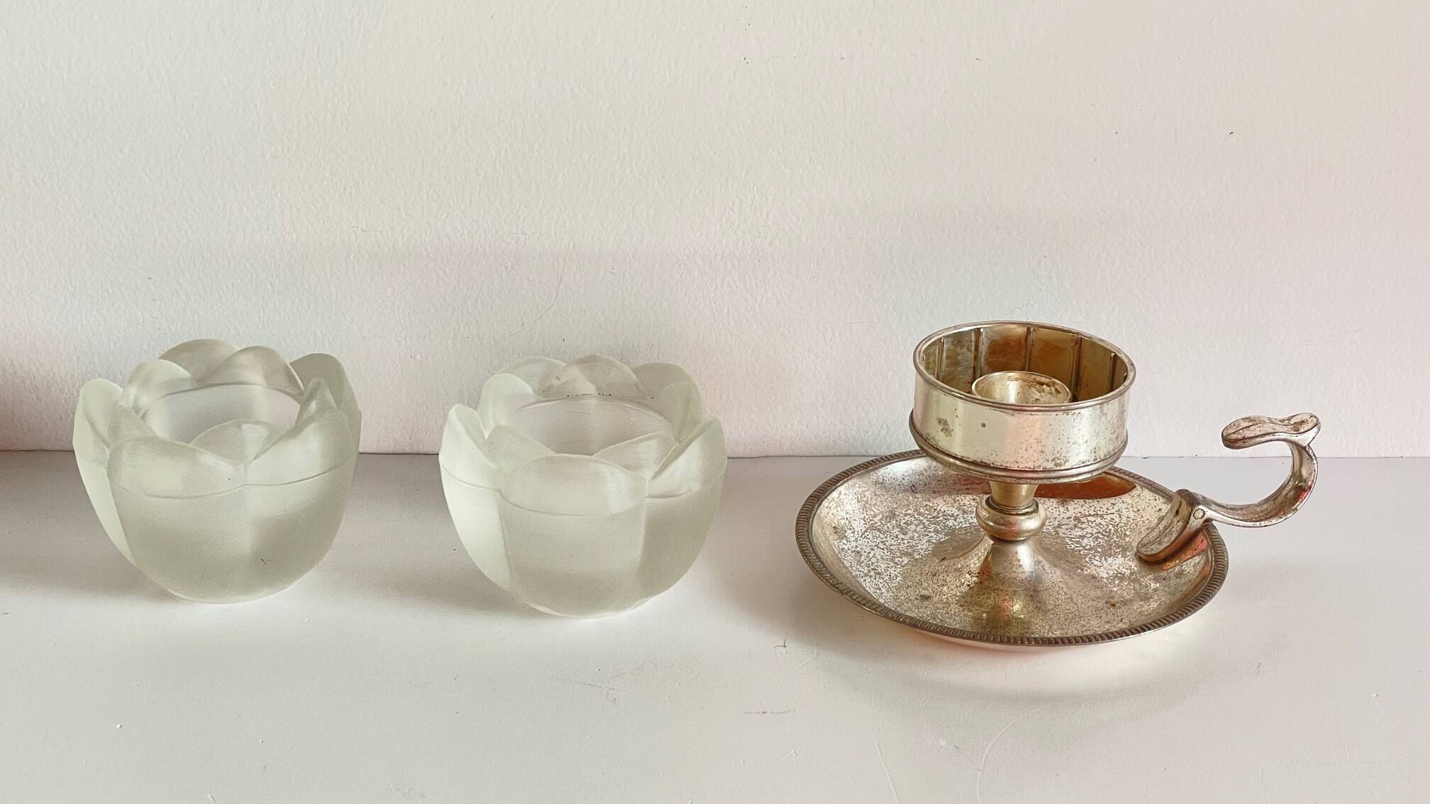 Vintage Silver Glass Candle Holder