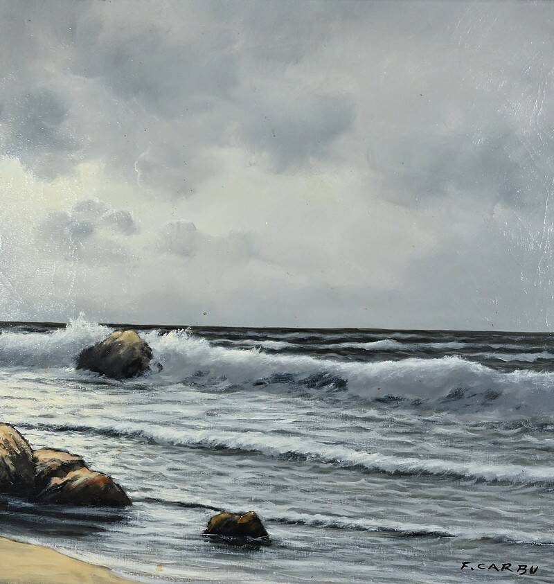 Grande Huile sur Toile Marine signée F. Carbu – XXe