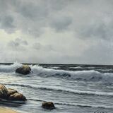 Large Oil on Marine Canvas signed F. Carbu – 20th
