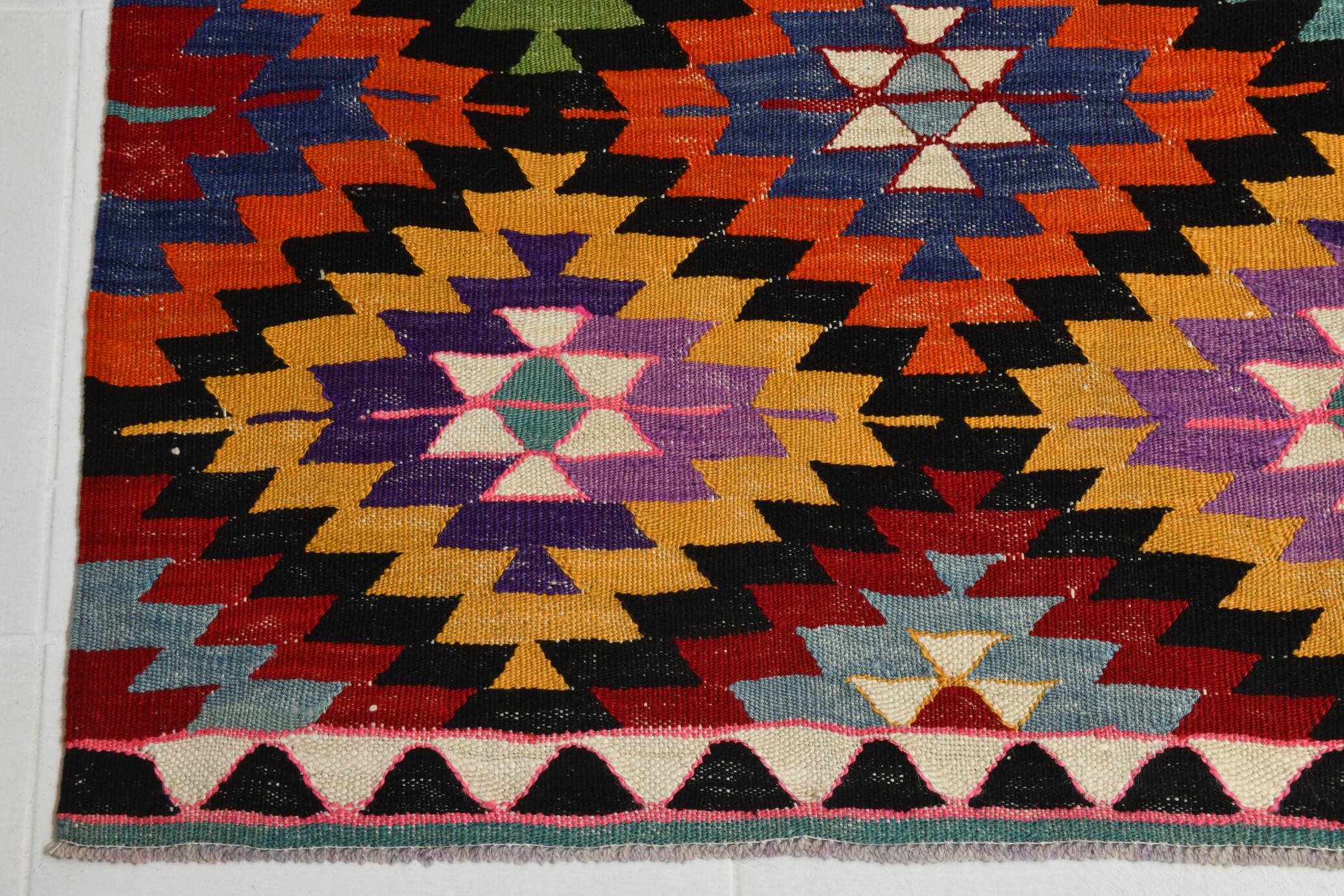 Geometric Multicolor Turkish Kilim Rug, 158x297Cm