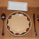 Dessert plate cream earthenware, geometric patterns