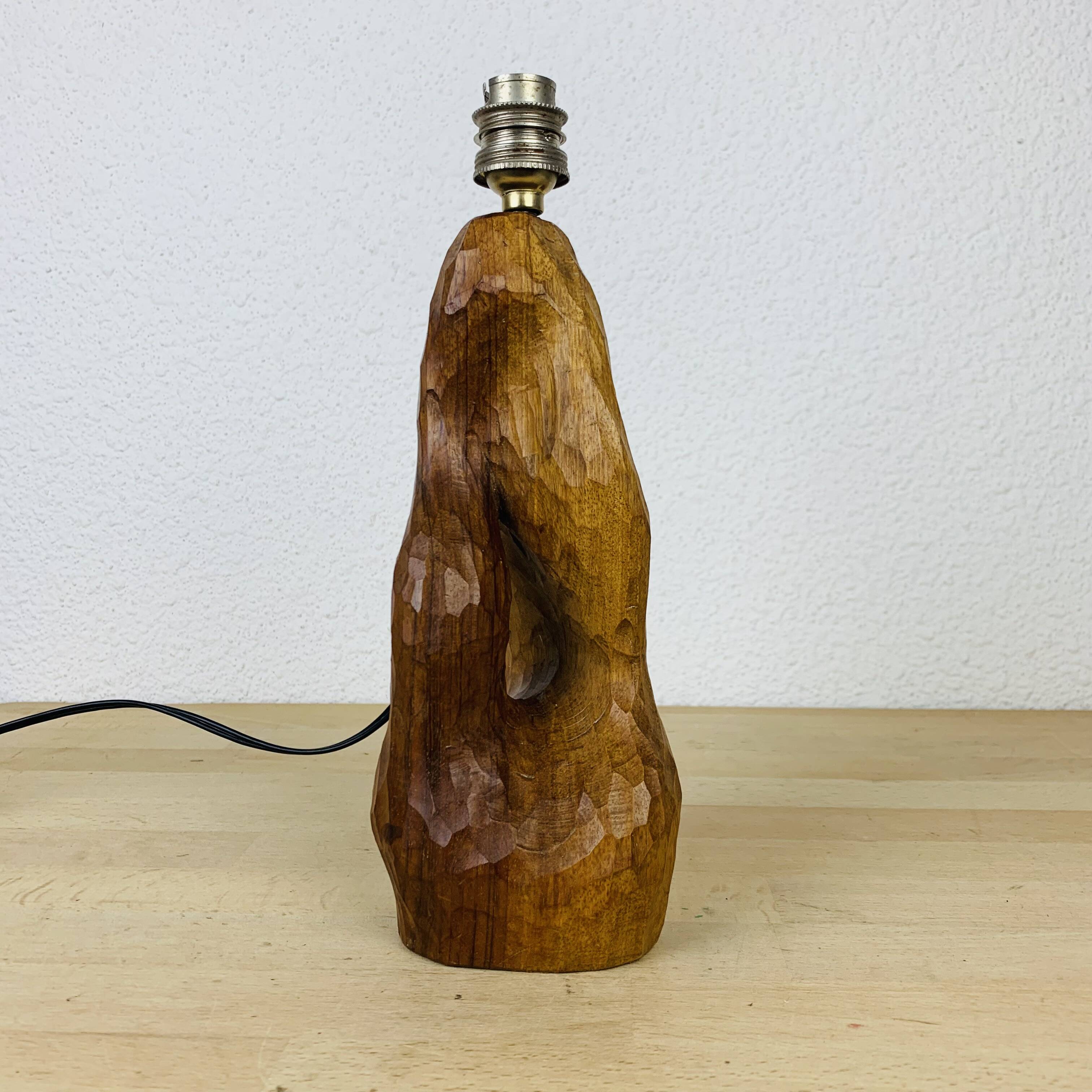 Brutalist gouged wood lamp
