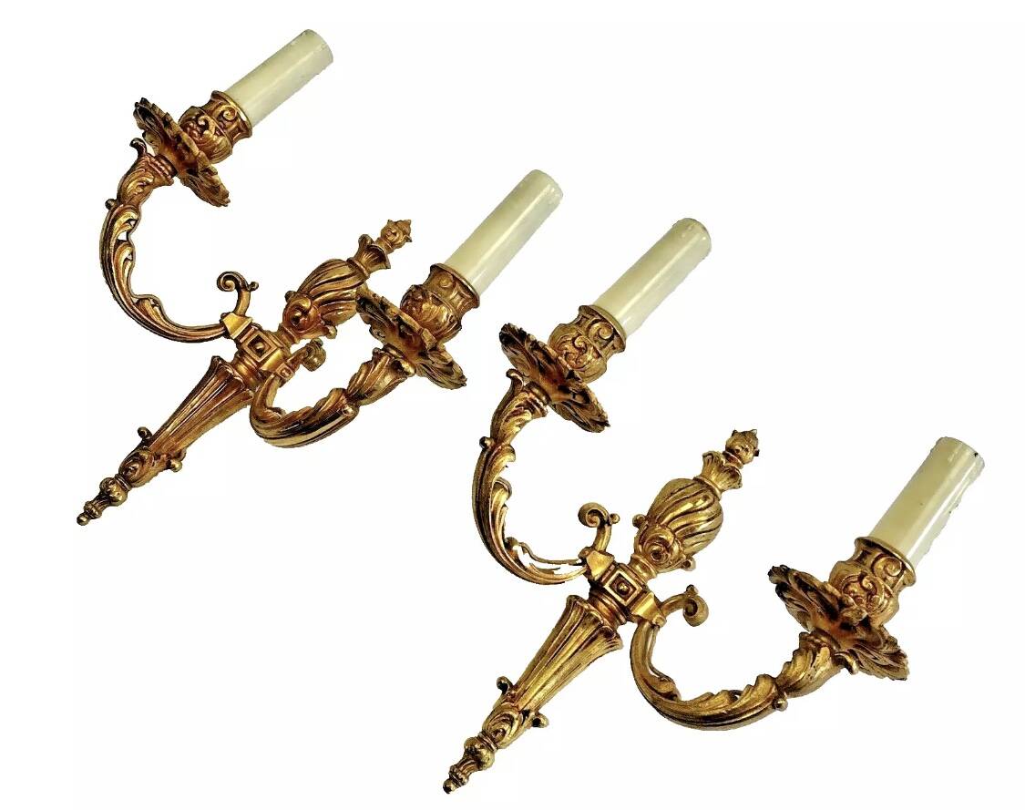 2 old Louis XVI style bronze wall lights