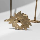 Set of 3 Doré Laiton Candle Holders – Art Nouveau Flower & Leaf Design, Italy, 1940s