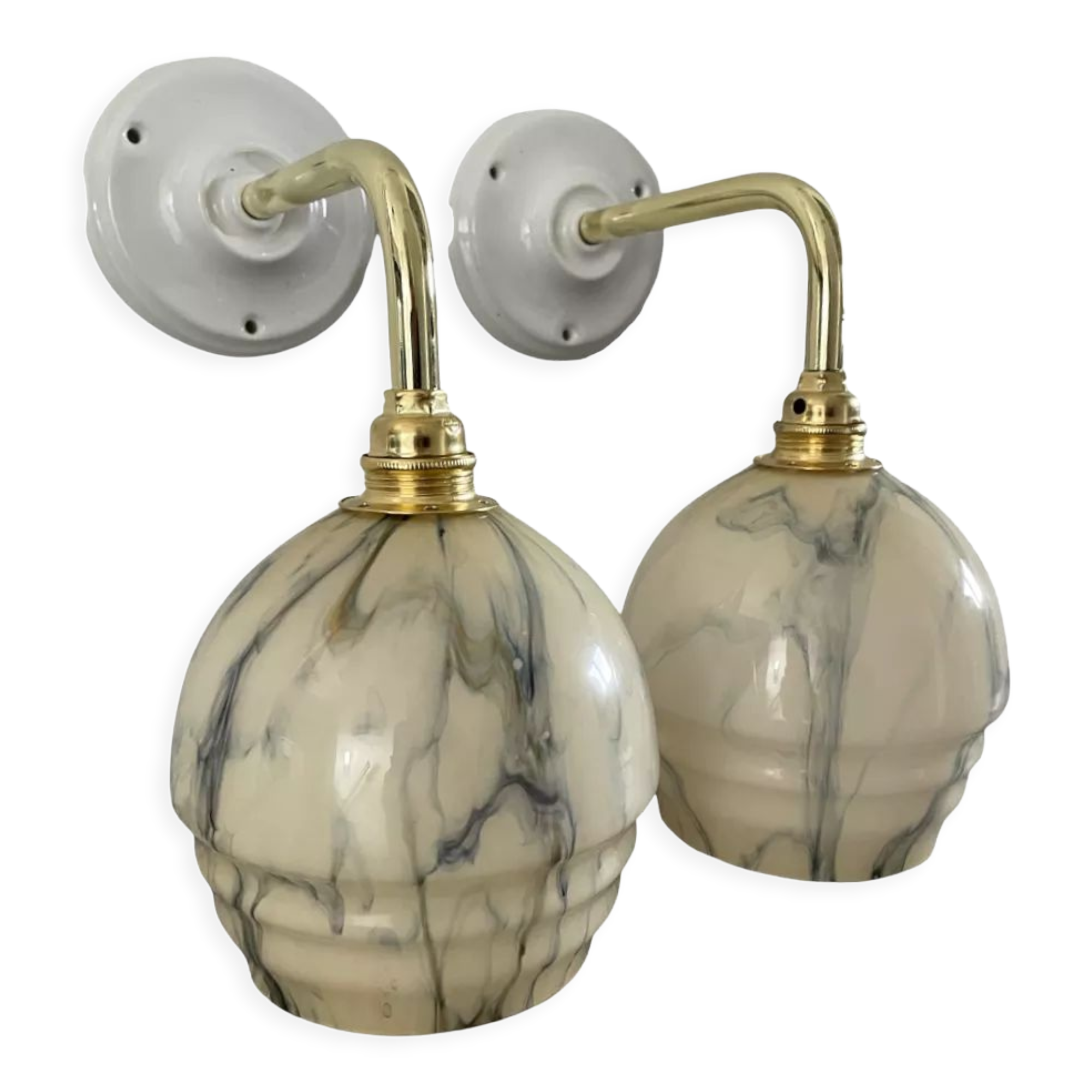 Pair of art deco wall lamps in marbled opaline