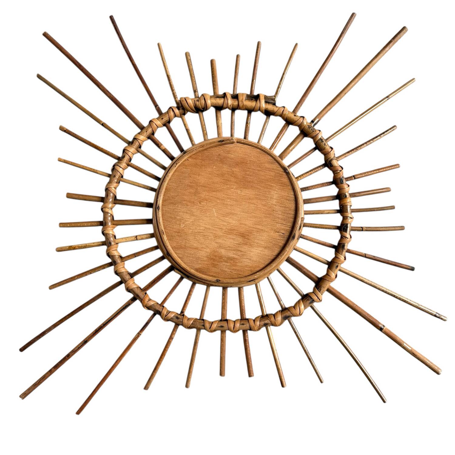 1950s French Artisan Rattan Sun Mirror
