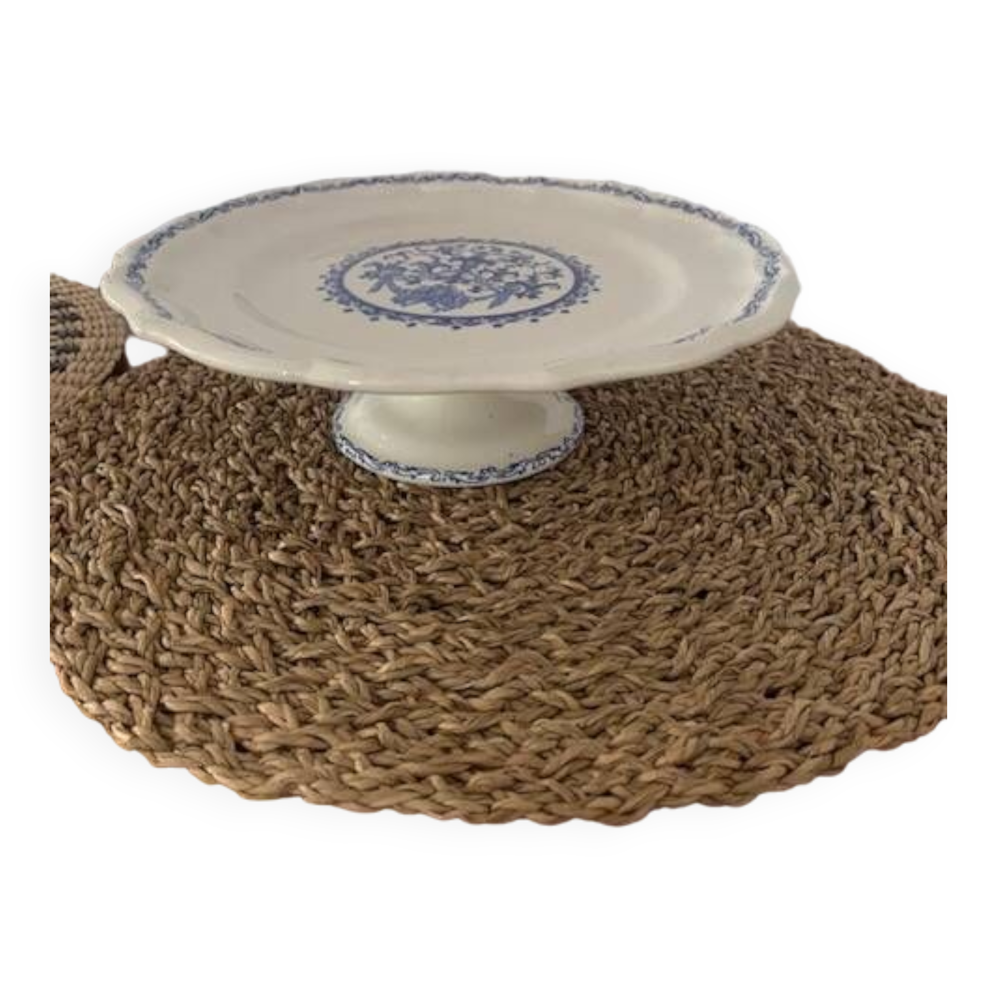 Old earthenware cake display from Gien decor Rouen