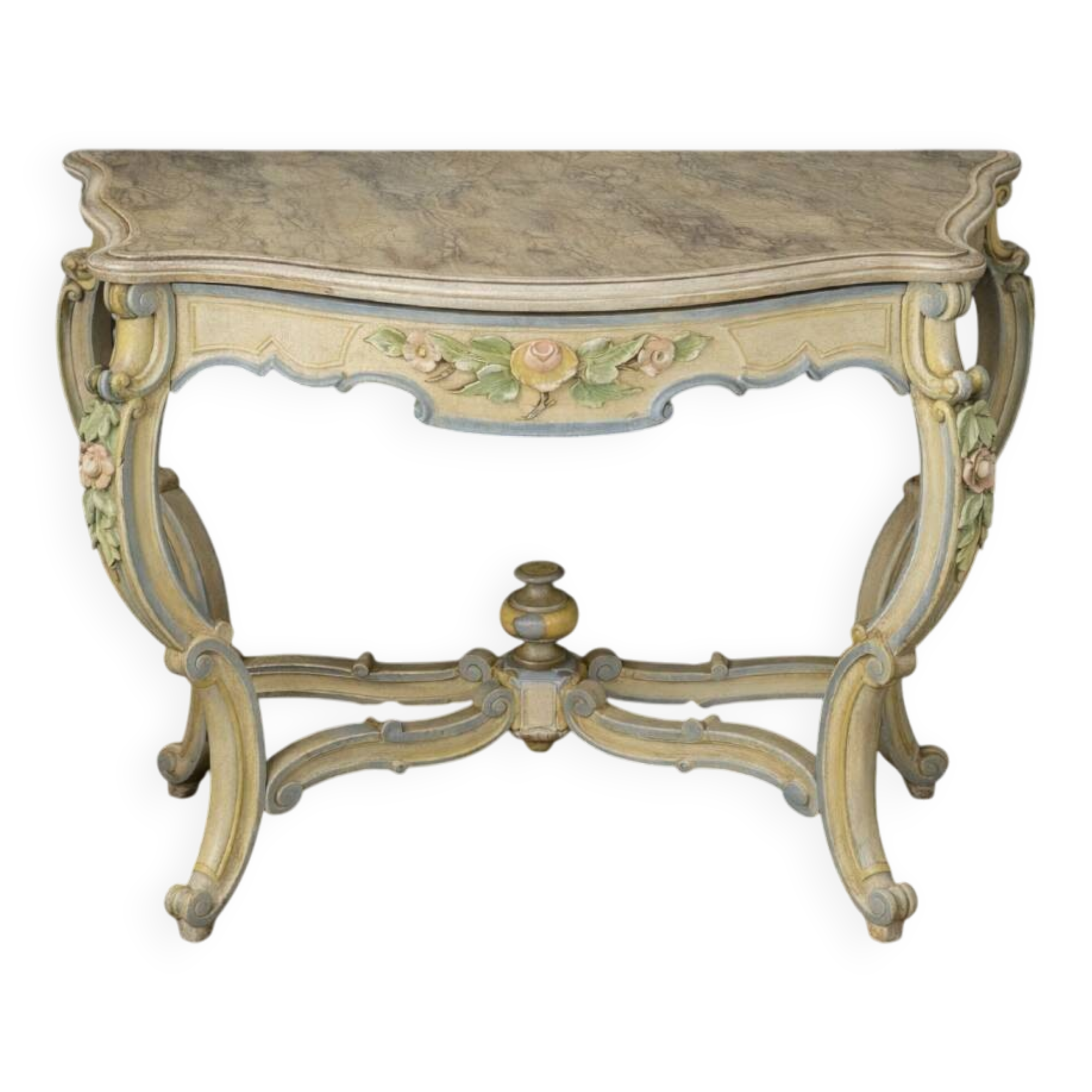 Italian console painted and sculpted – Wood top with faux marble appearance – 19th century