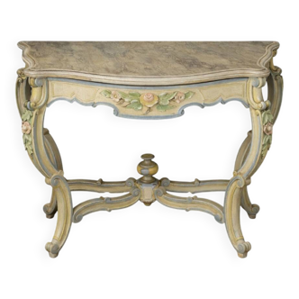 Italian console painted and sculpted – Wood top with faux marble appearance – 19th century