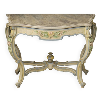 Italian console painted and sculpted – Wood top with faux marble appearance – 19th century