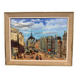 Ollier: oil on canvas mounted on panel, animated view of paris at the end of the 20th century