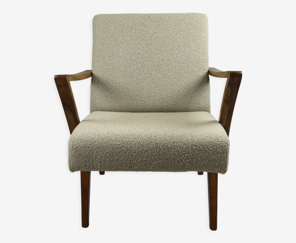 Beige boucle walnut lounge chair, 1970s
