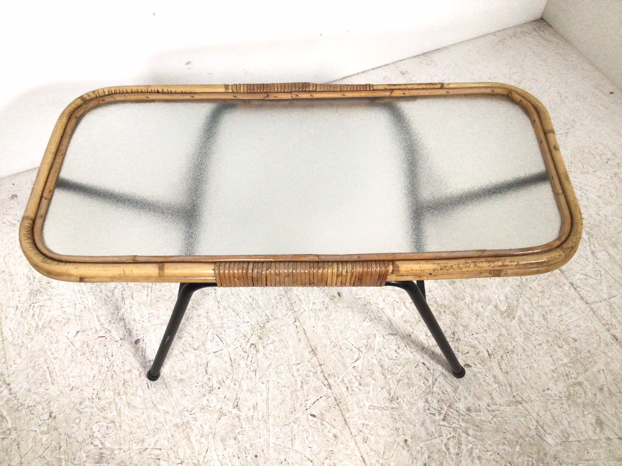 Rattan / glass / metal coffee table