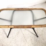Rattan / glass / metal coffee table