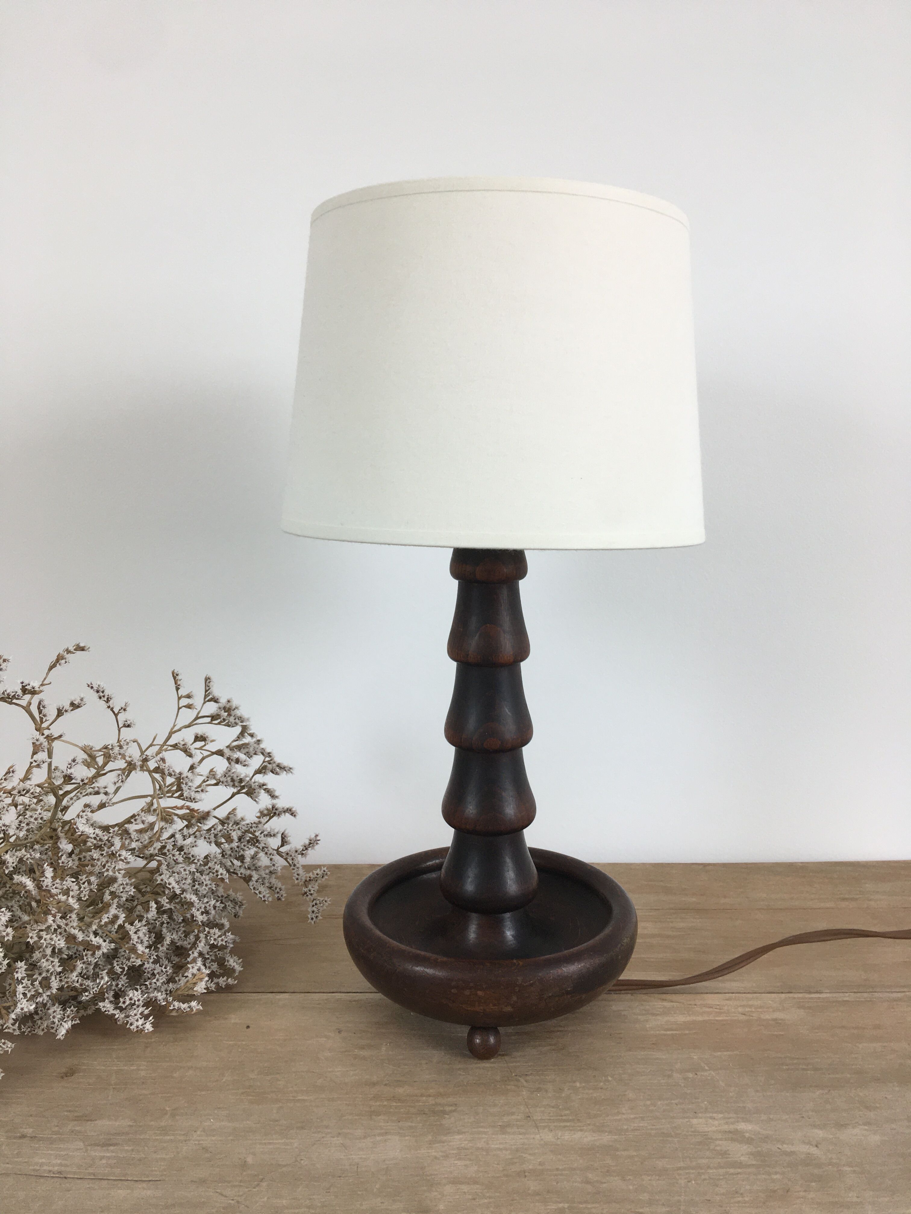 Pied de lampe en bois tourné des années 40-50
