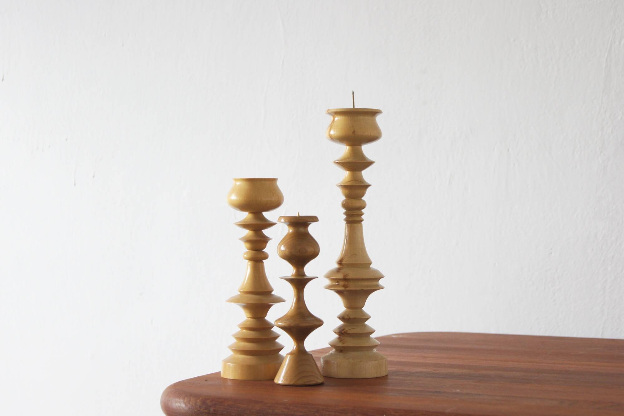Scandinavian Wooden Candleholders, Set of 3