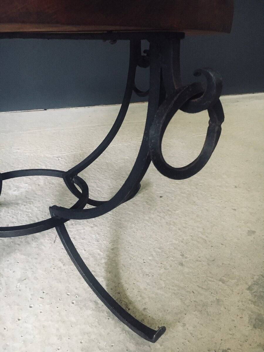 Rustic Oak and Wrought Iron Coffee Table, Belgium, 1950s