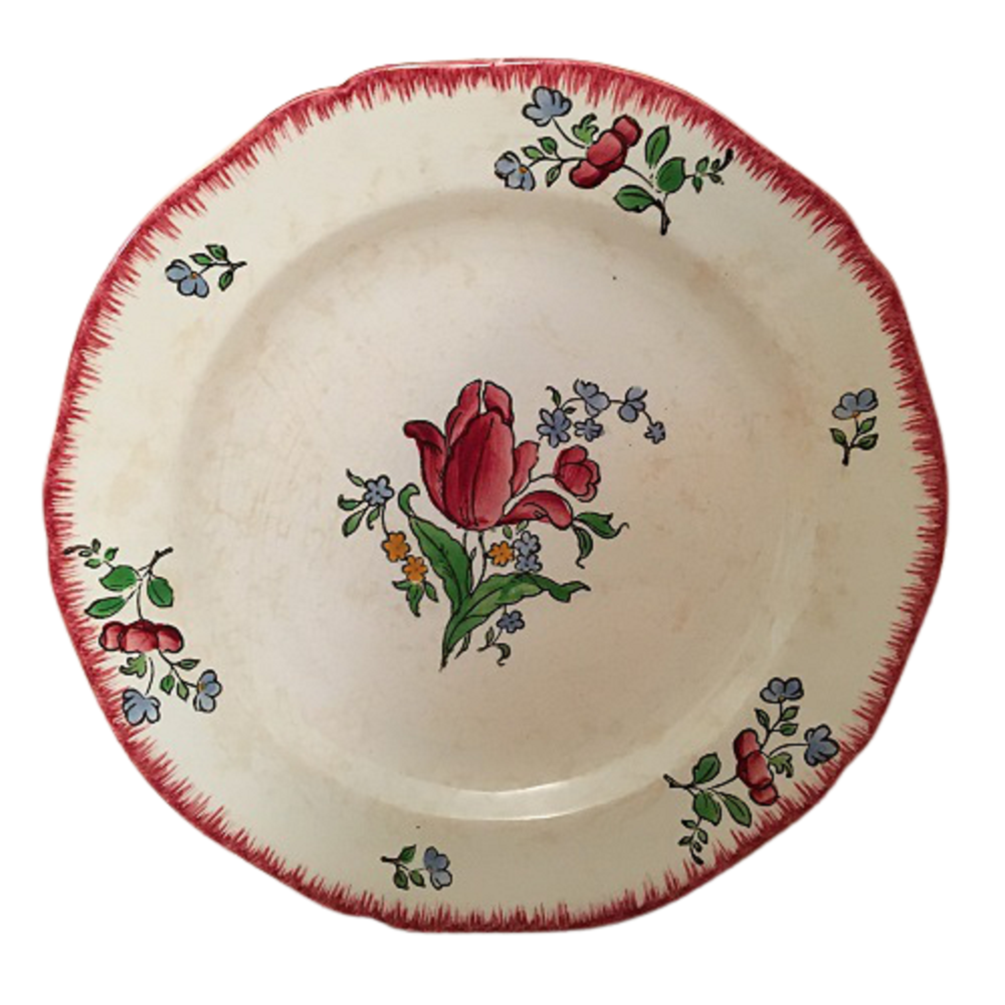 6 Flat plates in Earthenware of Gien with Flower Décor
