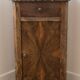 Antique bedside table in wood and grey marble, old brown.