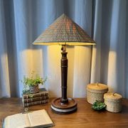 Large mahogany lamp with straw shade – "travel" spirit