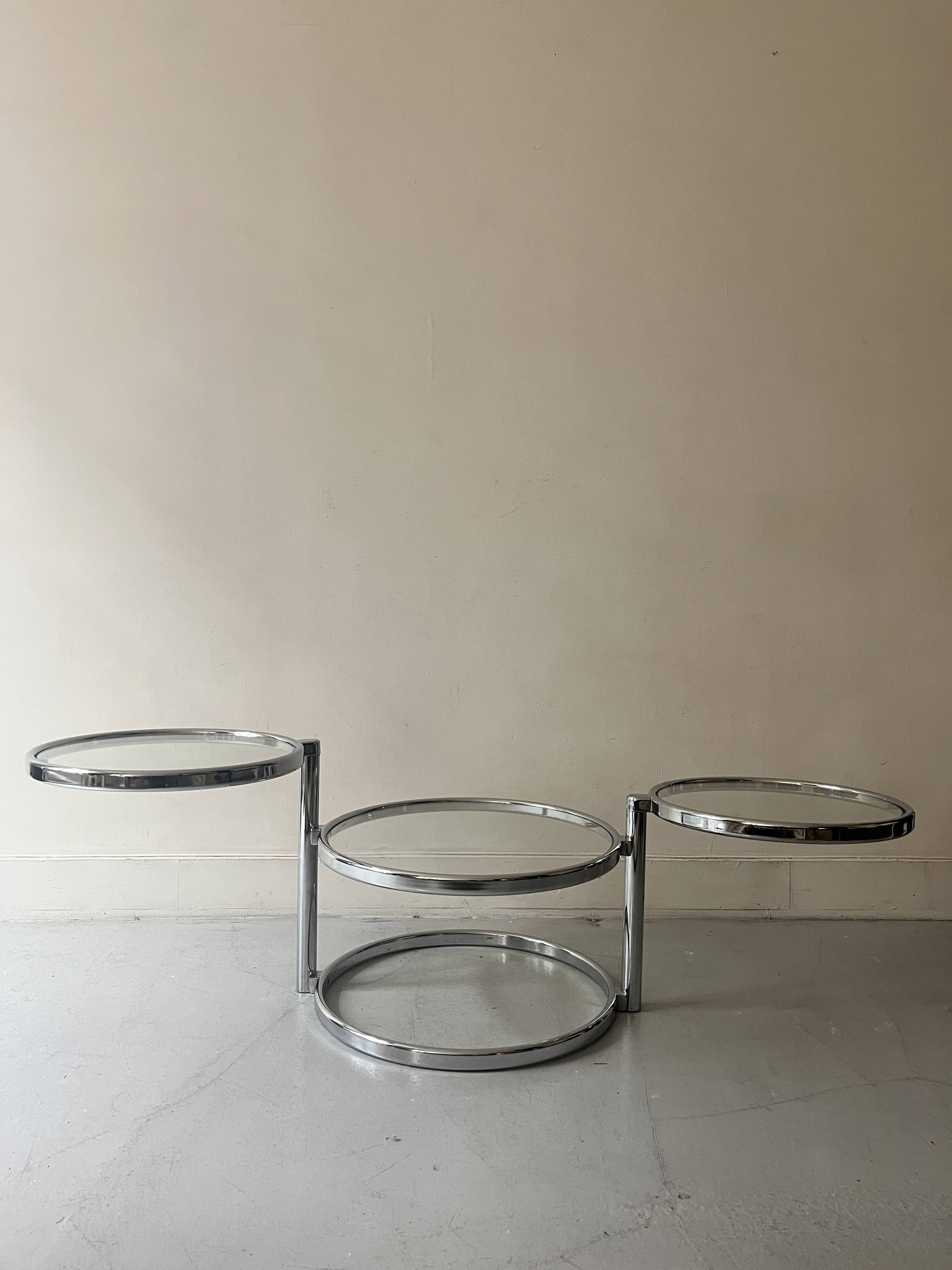 round and rotating coffee table in glass and chrome, design 1970