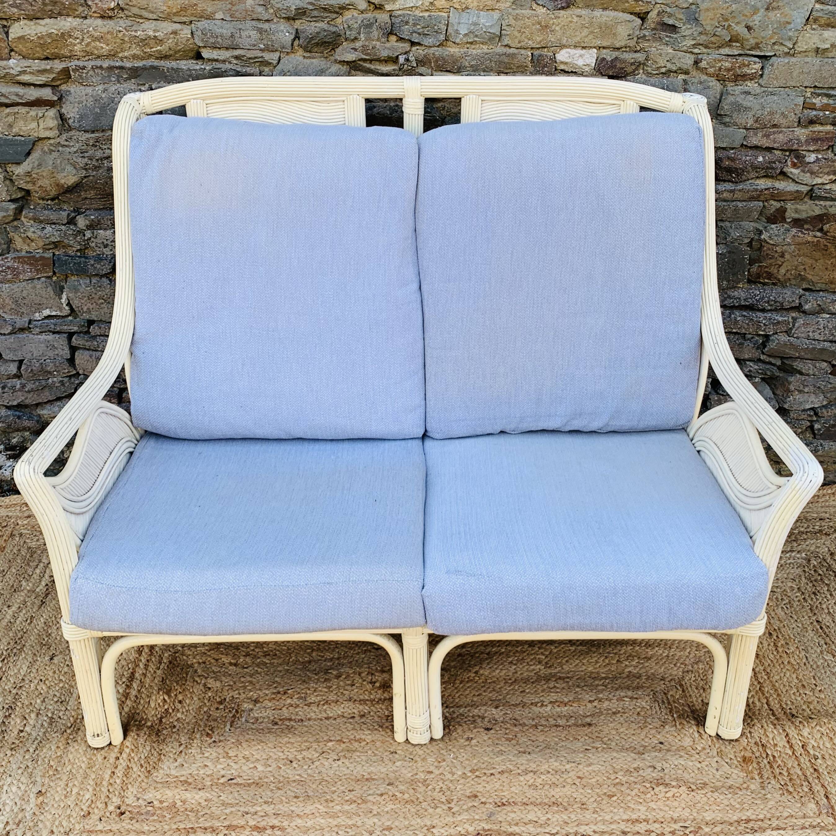 2 seater white rattan sofa
