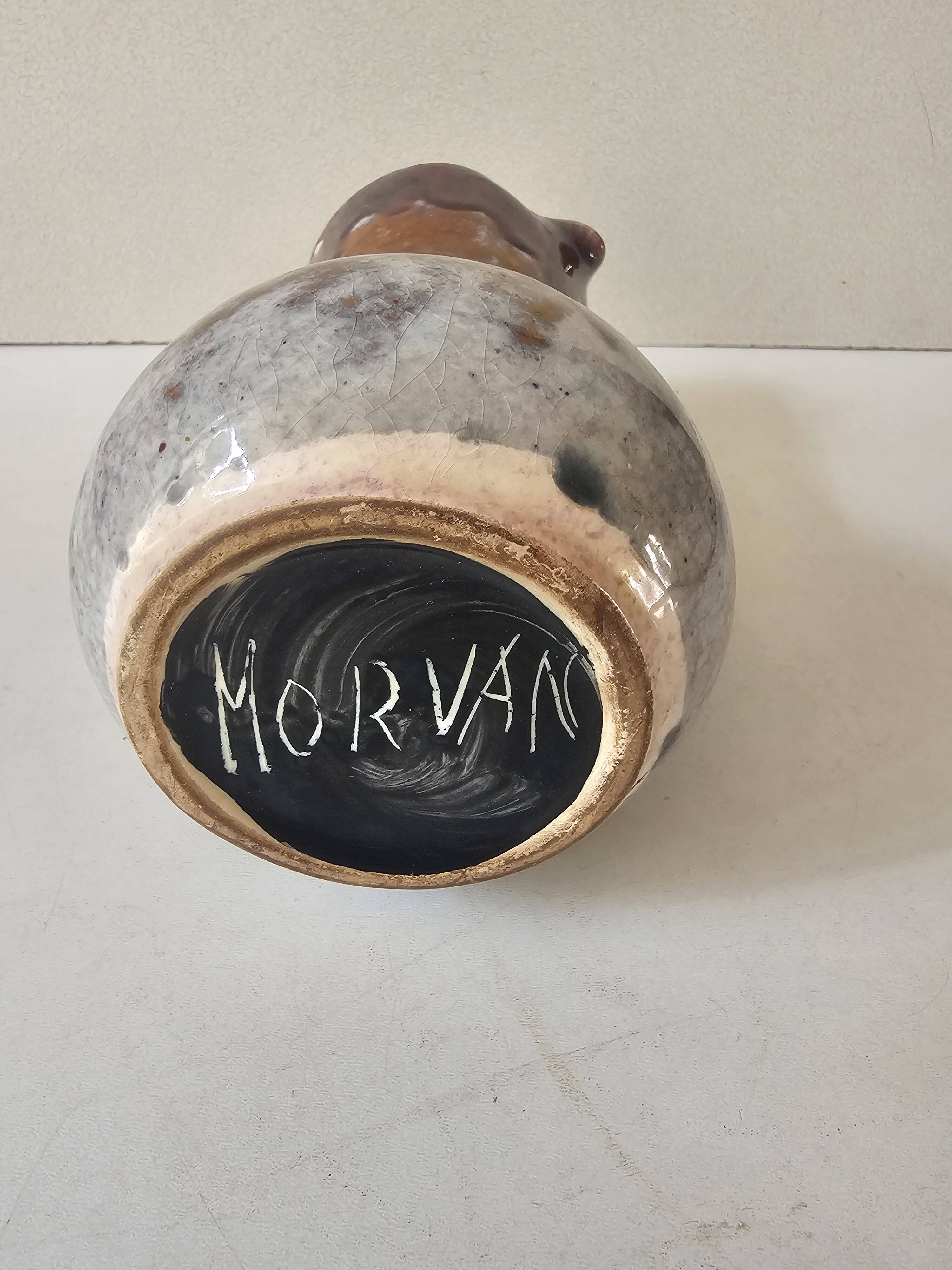 Glazed ceramic pitcher signed Morvan (Design by Gaston Gaubier)