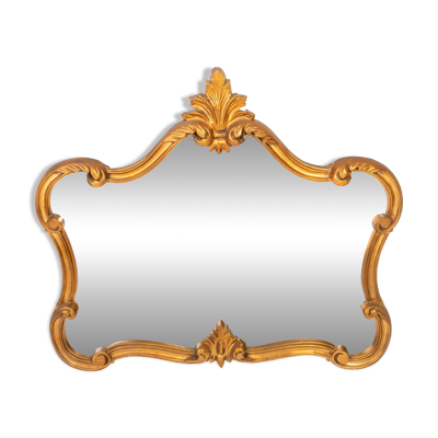 Miroir de lit en bois avec cadre doré vintage du 20ème siècle avec fleurs, Italie, années 1960