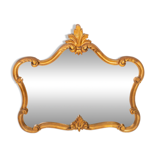 Miroir de lit en bois avec cadre doré vintage du 20ème siècle avec fleurs, Italie, années 1960