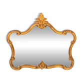 Miroir de lit en bois avec cadre doré vintage du 20ème siècle avec fleurs, Italie, années 1960