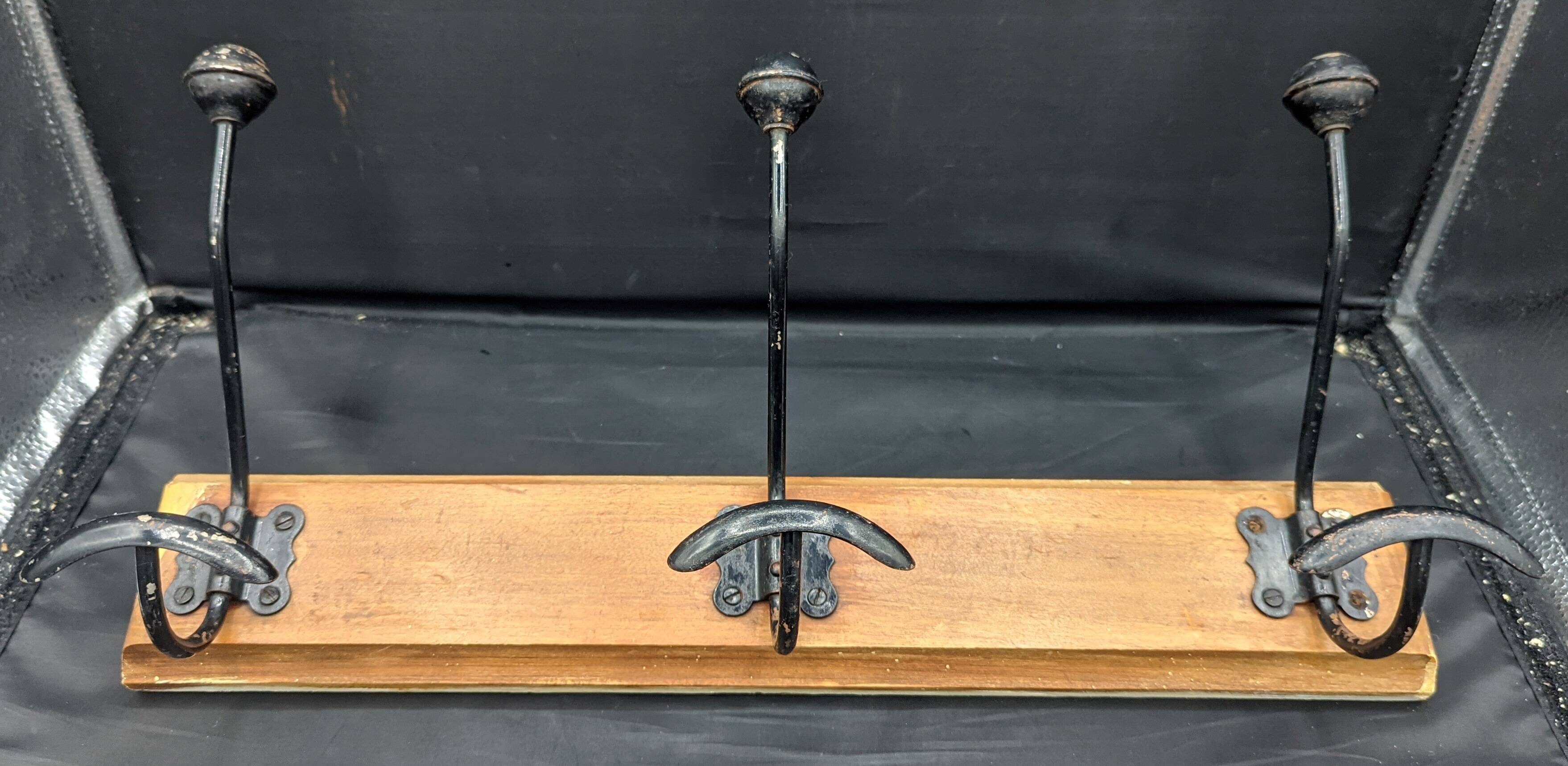 Triple coat rack in metal and wood, 1930-1950