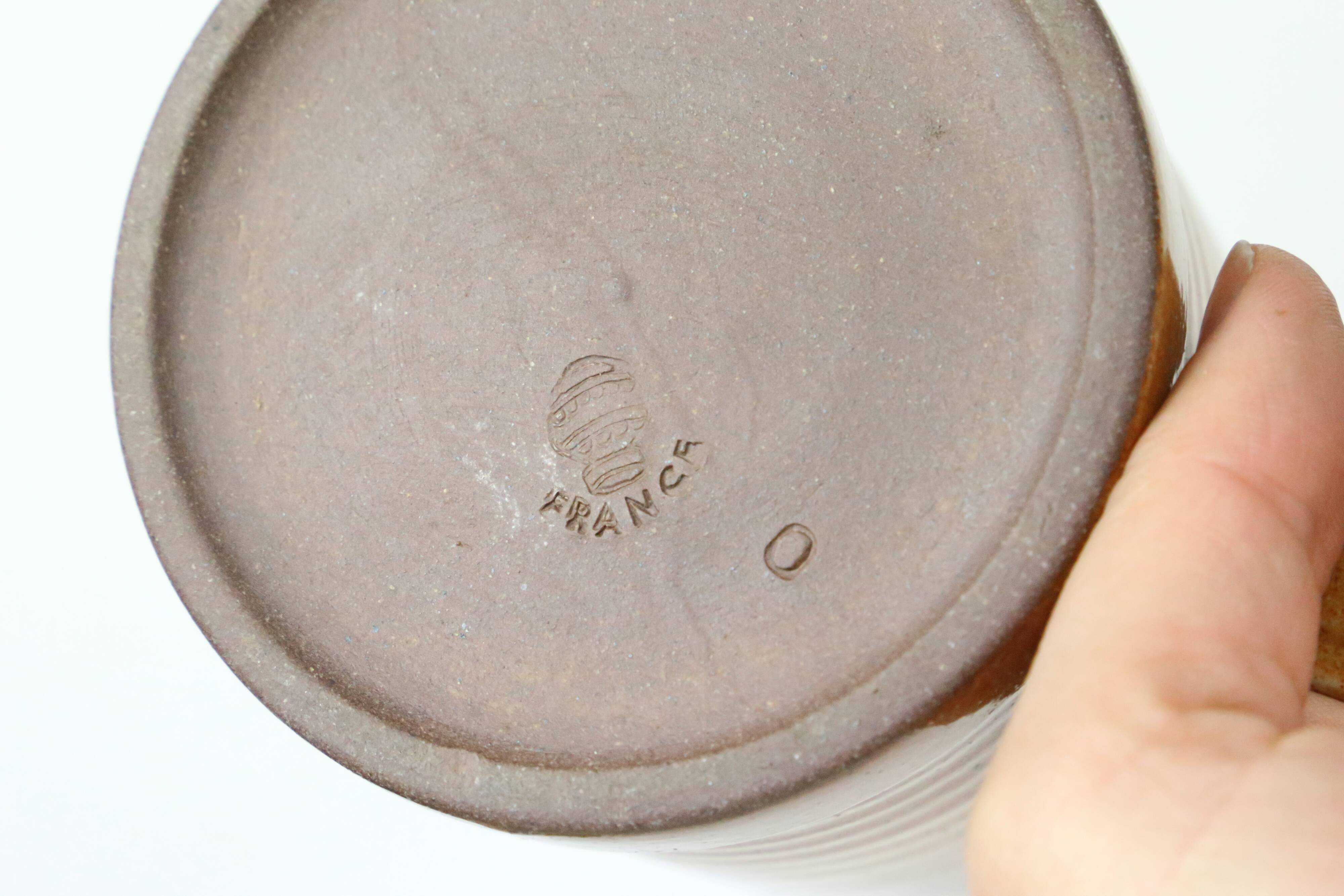 Set of 4 stoneware mugs, artisanal pottery, 1980