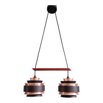 Scandinavian chandelier in anodized aluminum and black lacquered metal, 1960