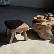 Small stool, rectangular accent stool in solid teak wabi-sabi H26.