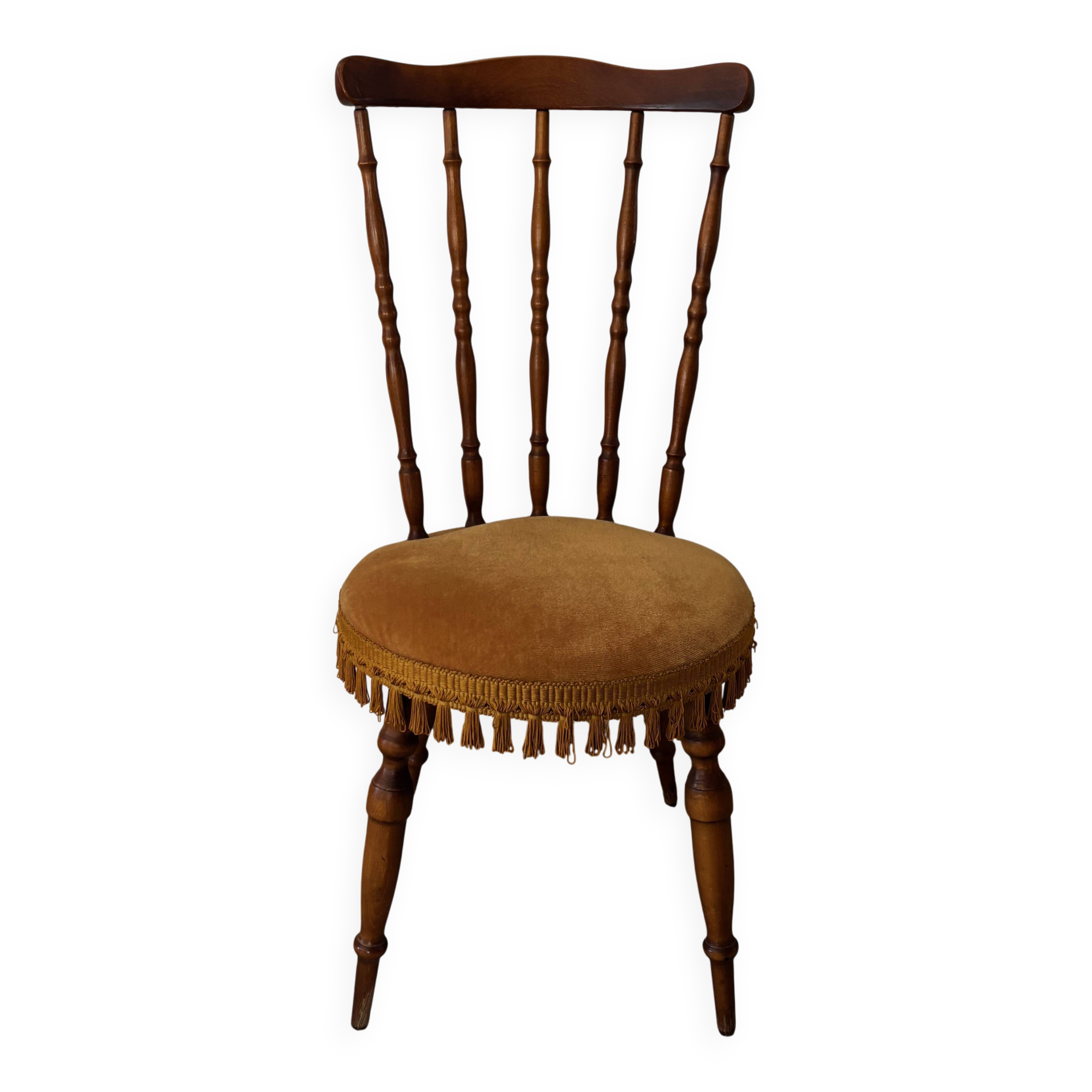 Wooden chair with yellow velvet