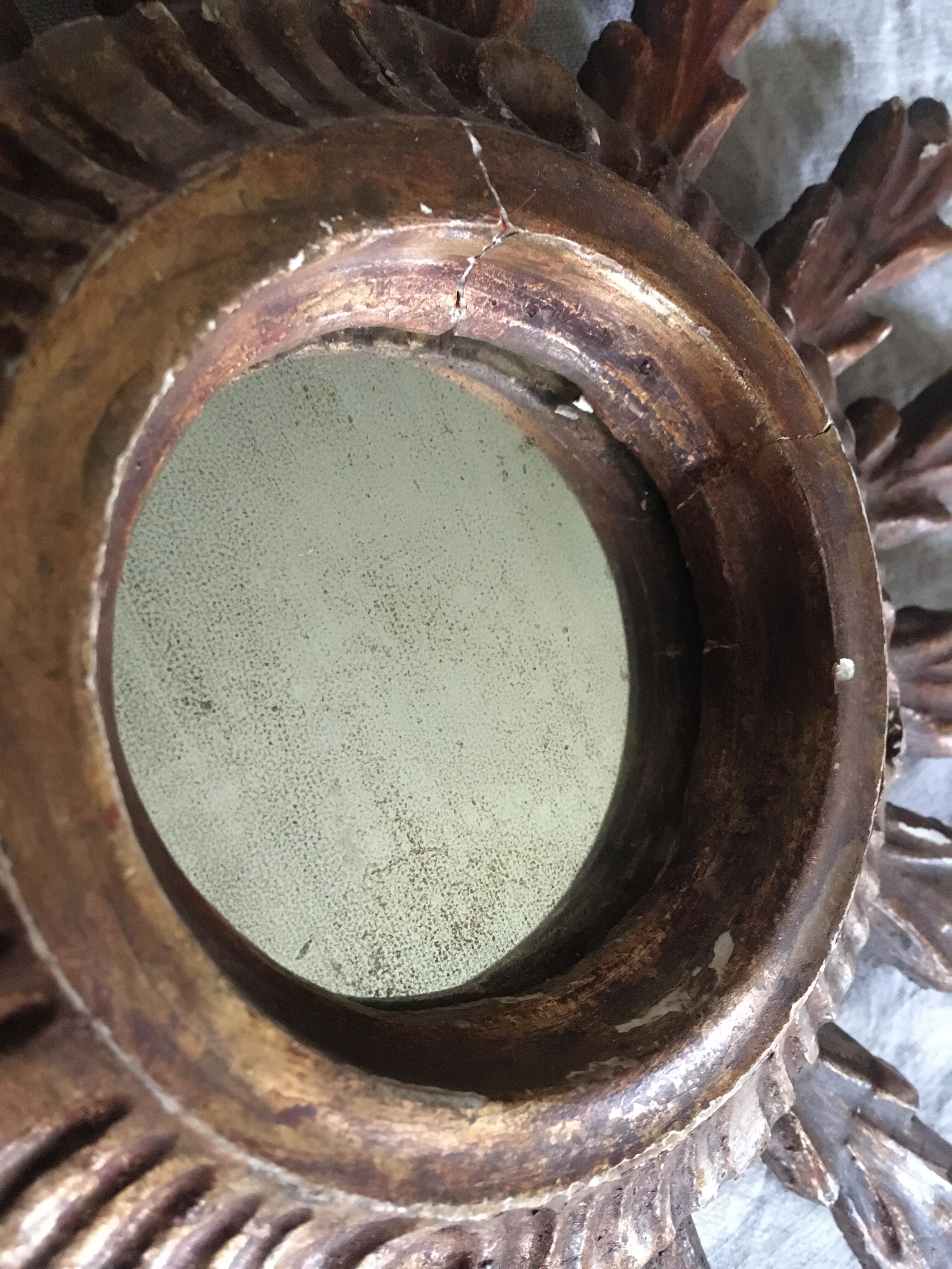 Gilded wood sun mirror, 60s