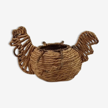 Hen-shaped wicker egg basket