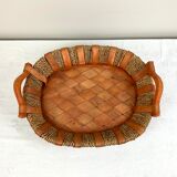 Tray in wood and wicker