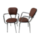 2 60's brown leatherette chrome metal kitchen armchairs