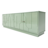 1970s Vintage Sideboard, Pastel Green, Relief, High-Gloss Finish, Chrome