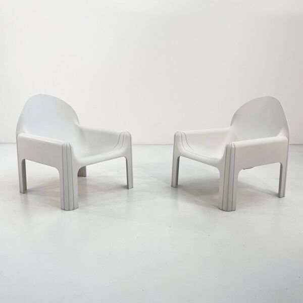 Paire de Fauteuils Blancs Modèle 4894 par Gae Aulenti pour Kartell, 1970