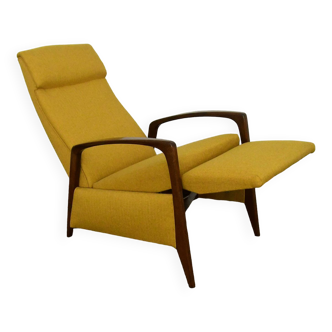 Yellow armchair with foldable footrest, 1960s