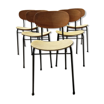 Lot of 5 vintage chairs wood and skai - 60s
